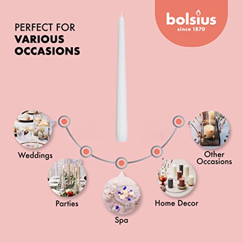 BOLSIUS White Taper Candles - 4 Pack Unscented 10 Inch Dinner Candle Set - 8 Hours Burn Time - Premium European Quality - Smokeless and Dripless Household, Wedding, Party, and Home Decor Candlesticks - Image 4