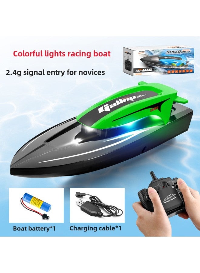 High-Speed Remote Control Boat Charging Electric Waterproof Speedboat Yacht 2.4g Children's Racing Boat Water Ship Toy With Light-Color:816 Green/three Batteries/full Set Weight 496g - Image 1