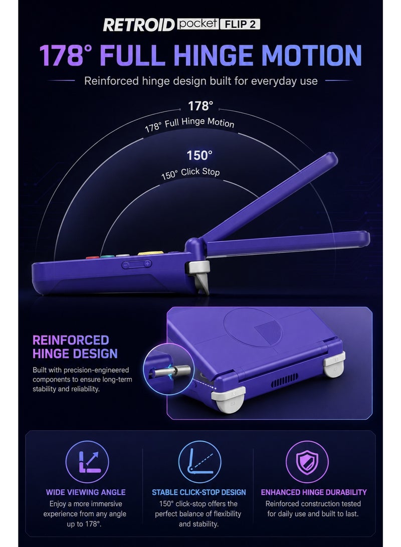 جيب الرجعية جهاز ألعاب Retroid Pocket Flip 2 المحمول، شاشة AMOLED مقاس 5.5 بوصة بدقة 1080 بكسل، معالج Snapdragon 865، عصي تحكم بتقنية Hall Effect، نظام Android 13، بطارية 5000 مللي أمبير، جهاز ألعاب محمول، لون بنفسجي GC - Image 5