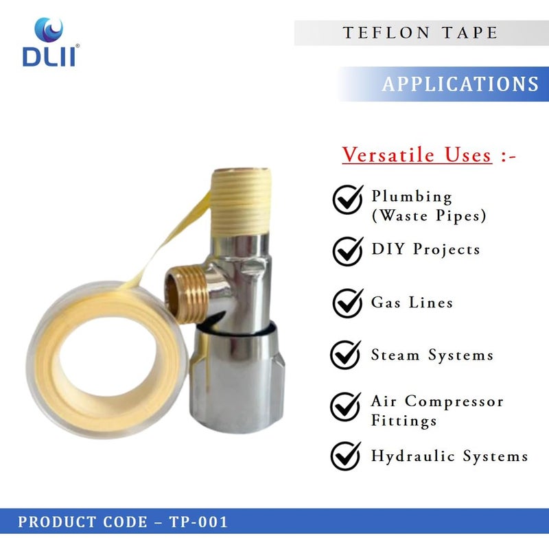DLII ® Teflon Tape for Plumbing Gas & Thread Sealing | PTFE Leak-Proof, Multi-Purpose Sealant Tape (Set of 2) - Image 3