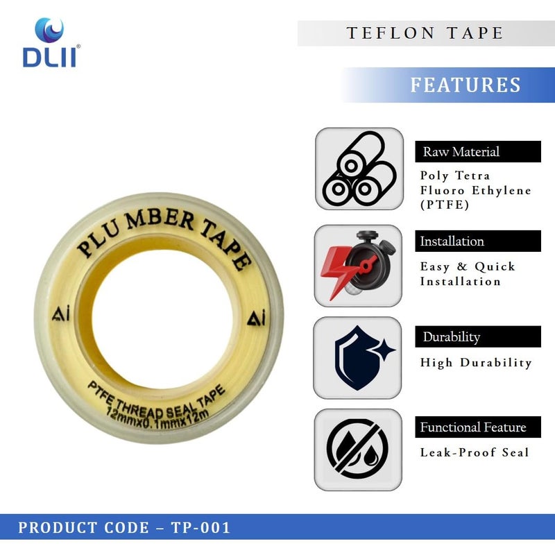DLII ® Teflon Tape for Plumbing Gas & Thread Sealing | PTFE Leak-Proof, Multi-Purpose Sealant Tape (Set of 2) - Image 4