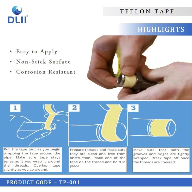 DLII ® Teflon Tape for Plumbing Gas & Thread Sealing | PTFE Leak-Proof, Multi-Purpose Sealant Tape (Set of 2) - Image 2