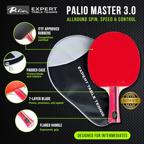 Expert Table Tennis Palio Master 3.0 Table Tennis Bat & Case | ITTF-Approved Intermediate Ping Pong Racket | Allround Speed, Spin and Control (Set of 2 Rackets) - Image 2