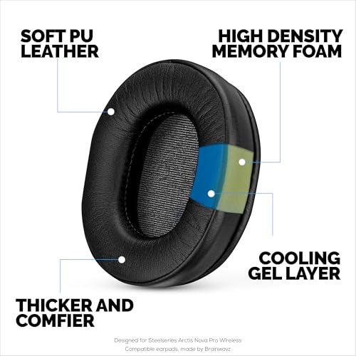 BRAINWAVZ Gaming Gel Earpads for SteelSeries Arctis 1, Arctis 3, Arctis 5, Arctis 7, Arctis 9X, Arctis Pro & Arctis Prime Headset Headphone Earpads, Memory Foam & PU Leather (Black) - Image 2