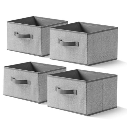 EITMOW Storage Baskets 11Inch Woven Fabric Bins Storage Cubes with Reinforced Handles Organizer Bins for Closet Shelves Foldable for Toys Clothes 4PCSGrey111178inch - Image 1