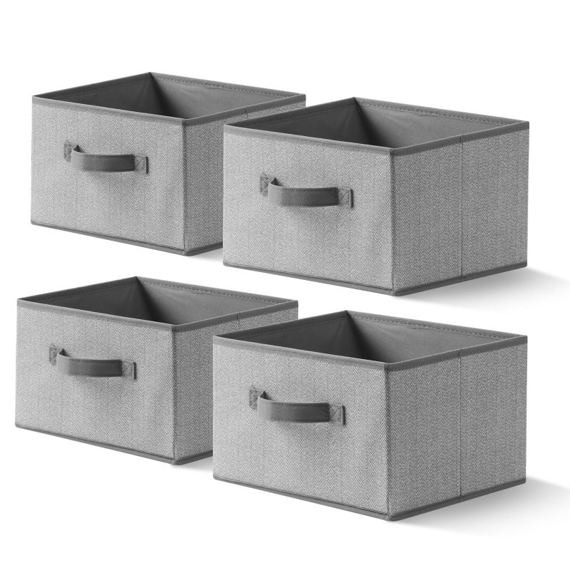 EITMOW Storage Baskets 11Inch Woven Fabric Bins Storage Cubes with Reinforced Handles Organizer Bins for Closet Shelves Foldable for Toys Clothes 4PCSGrey111178inch - Image 2