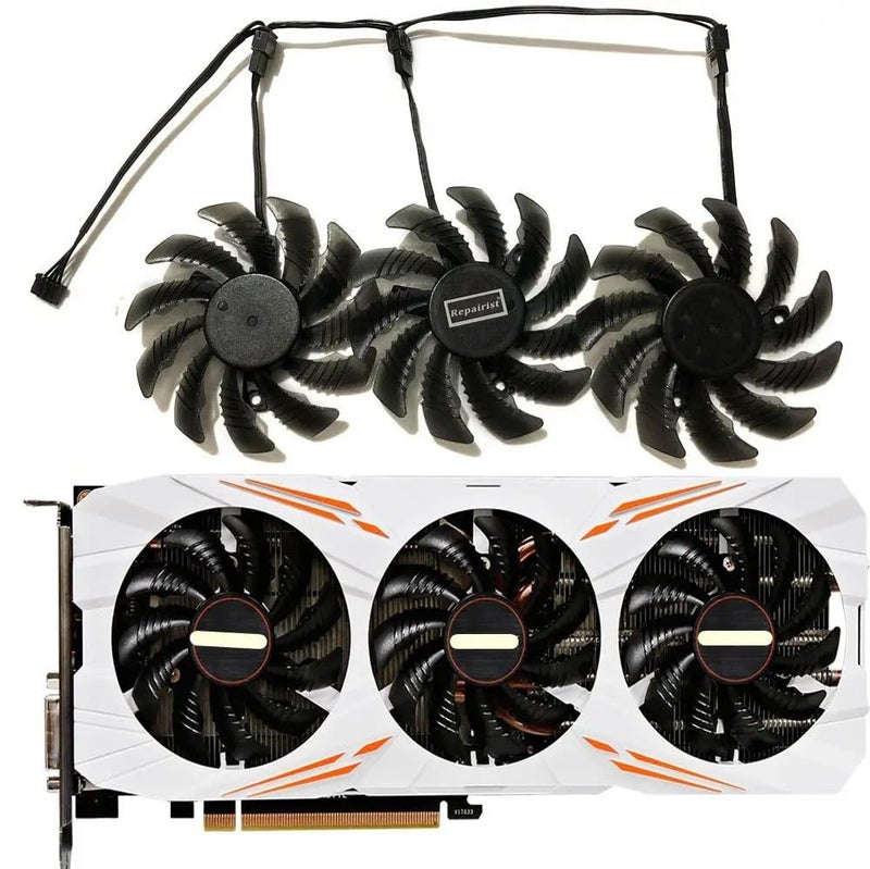 3Pcs/Set PLD08010S12HH T128010SU VGA Fan for GIGABYTE GTX1080 WINDFORCE OC 8G GTX 1080 ti Gaming 1060 G1 Rock Video GPU Card Laptop Parts(PLD08010S12HH) - Image 3