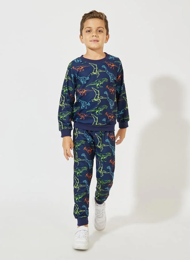 Styli Dinosaur Printed Light Weight Sweatshirt & Jogger Set