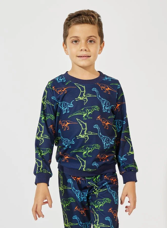 Styli Dinosaur Printed Light Weight Sweatshirt & Jogger Set