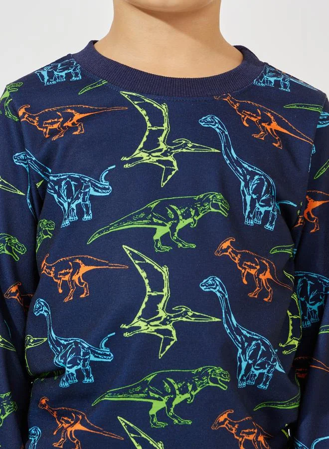 Styli Dinosaur Printed Light Weight Sweatshirt & Jogger Set