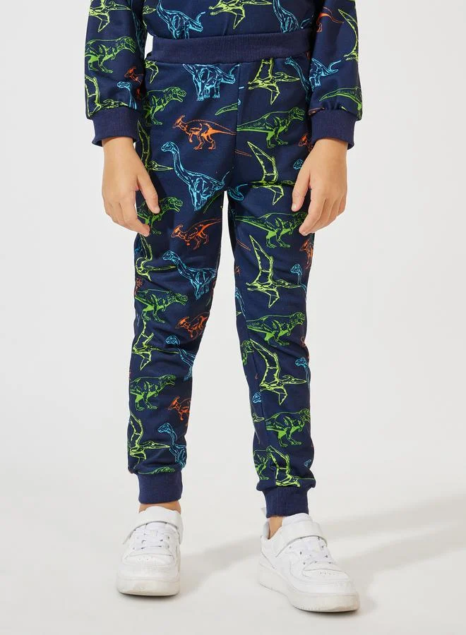 Styli Dinosaur Printed Light Weight Sweatshirt & Jogger Set