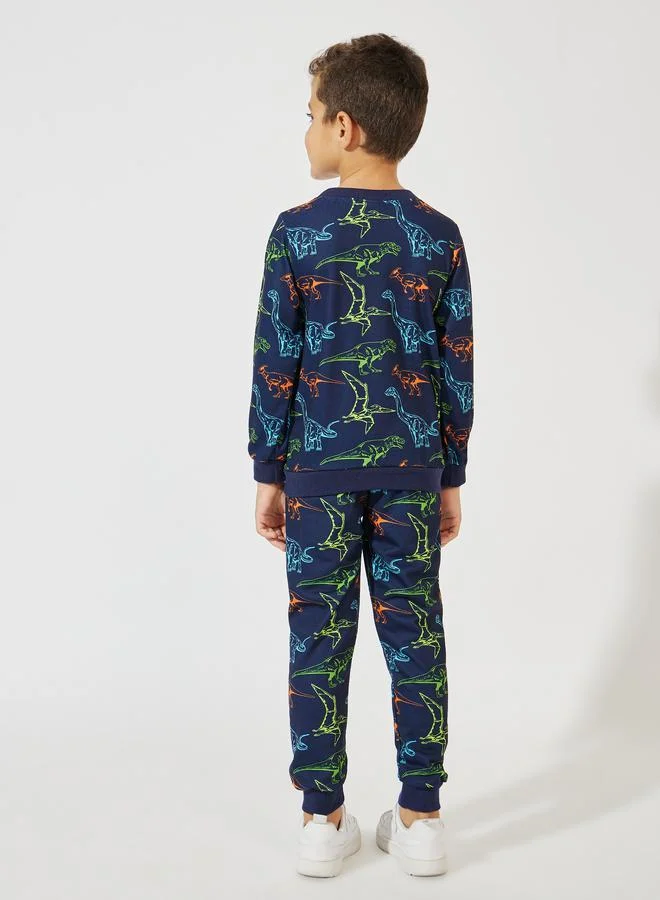 Styli Dinosaur Printed Light Weight Sweatshirt & Jogger Set