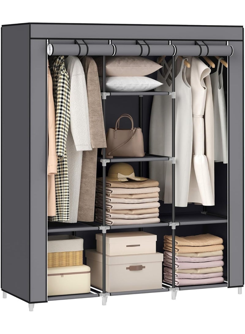 TRASSLE Portable Closet, Large Capacity Wardrobe Closet Organizer with Fabric Cover, Hanging Rods and Shelves, Wardrobe Closet for Bedroom, Living Room - Image 1