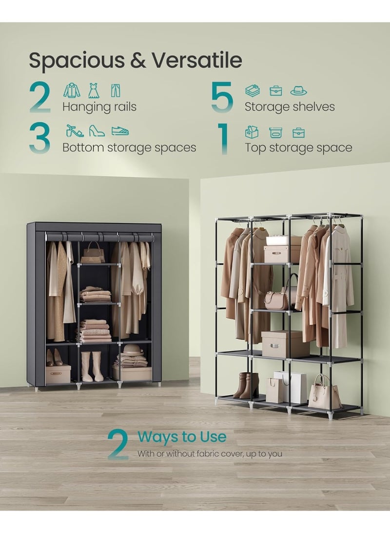 TRASSLE Portable Closet, Large Capacity Wardrobe Closet Organizer with Fabric Cover, Hanging Rods and Shelves, Wardrobe Closet for Bedroom, Living Room - Image 3