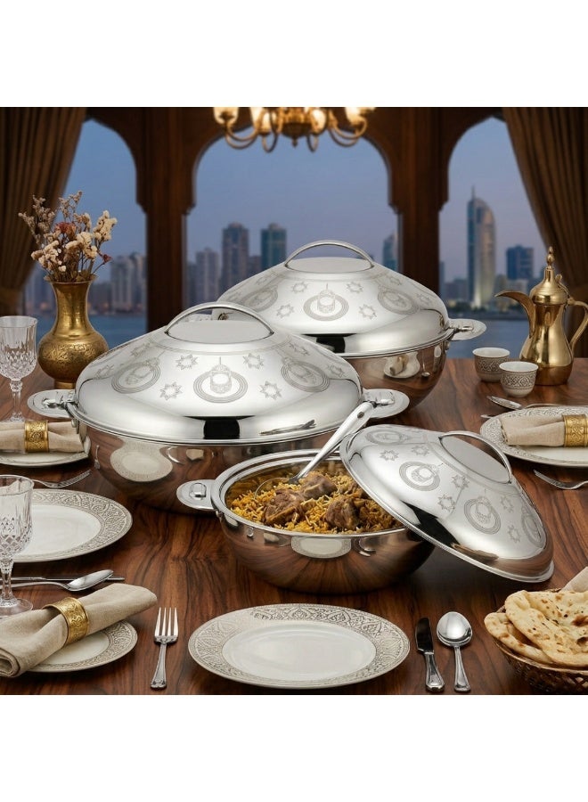 سيجل سيجال ALIAA طقم حافظات طعام حرارية من الستانلس ستيل – 3 قطع 1.5L/2.5L/3.5L | قدر تقديم معزول يحافظ على سخونة الطعام لساعات | تشطيب لامع أنيق | مثالي للمنزل والضيافة - Image 2