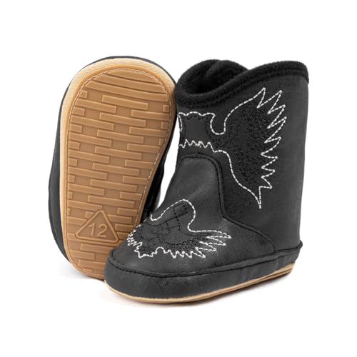 HsdsBebe Baby Boys Girls Western Cowboy Boots Infant Moccasins High Top Booties Toddler Soft Sole Non-Slip First Walker Crib Shoes(ZZY3167 black,2) - Image 4
