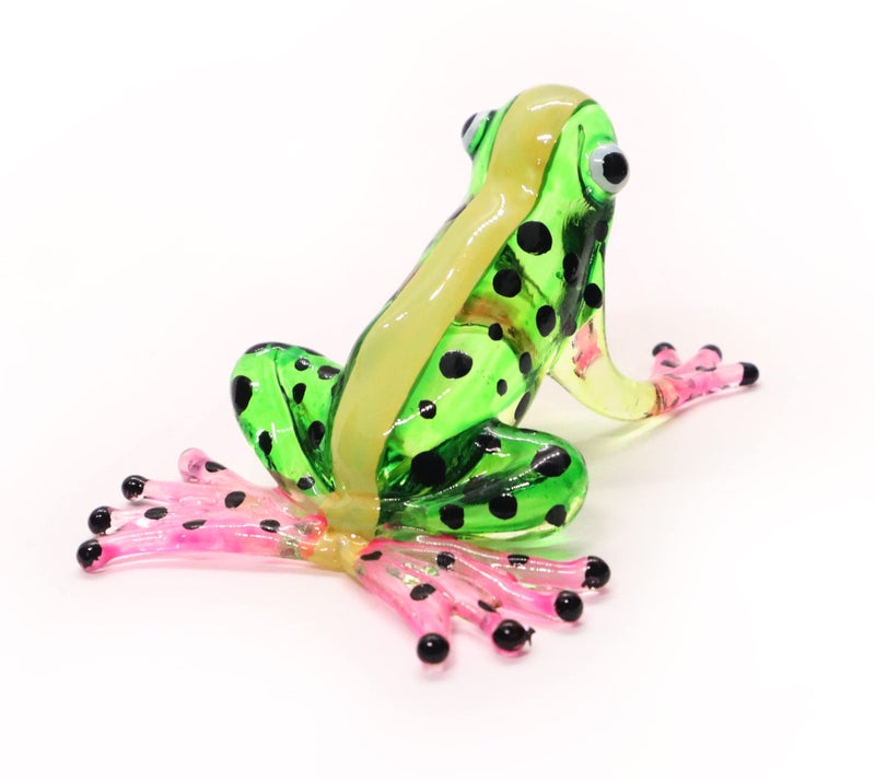 ChangThai Design Tiny 2¾" Green Yellow Pink Black Dotted Frog Figurine - Miniature Hand Blown Painted Glass Poison Frogs Amphibian Animals Colorful Crystal Decorative Collectible Figures Décor Gifts - Image 3