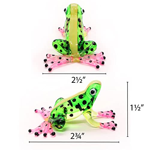 ChangThai Design Tiny 2¾" Green Yellow Pink Black Dotted Frog Figurine - Miniature Hand Blown Painted Glass Poison Frogs Amphibian Animals Colorful Crystal Decorative Collectible Figures Décor Gifts - Image 2