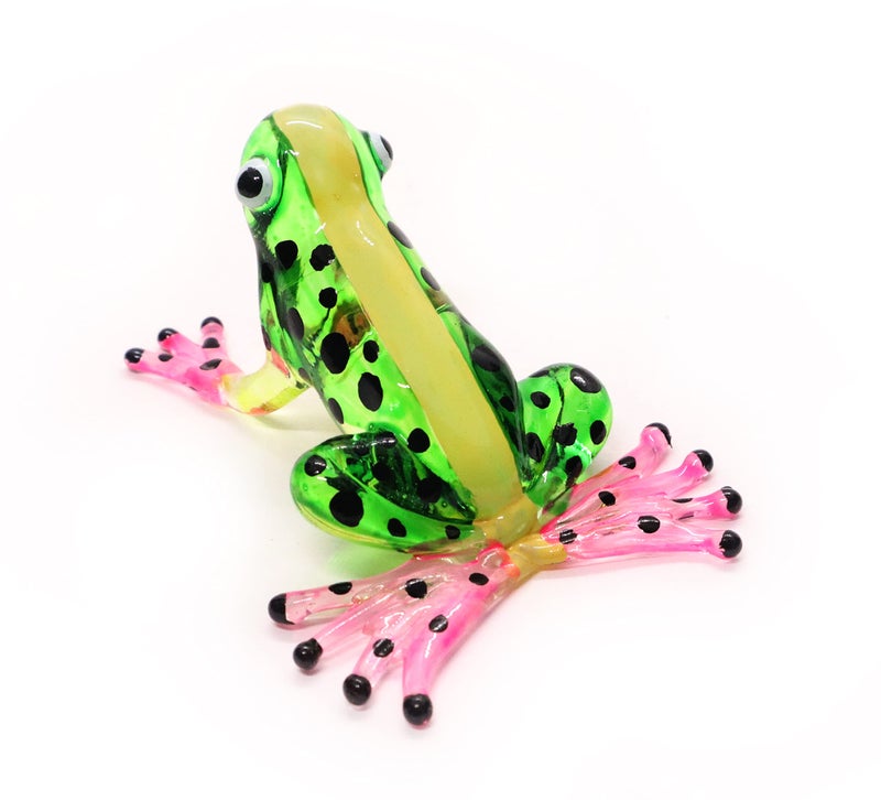 ChangThai Design Tiny 2¾" Green Yellow Pink Black Dotted Frog Figurine - Miniature Hand Blown Painted Glass Poison Frogs Amphibian Animals Colorful Crystal Decorative Collectible Figures Décor Gifts - Image 1