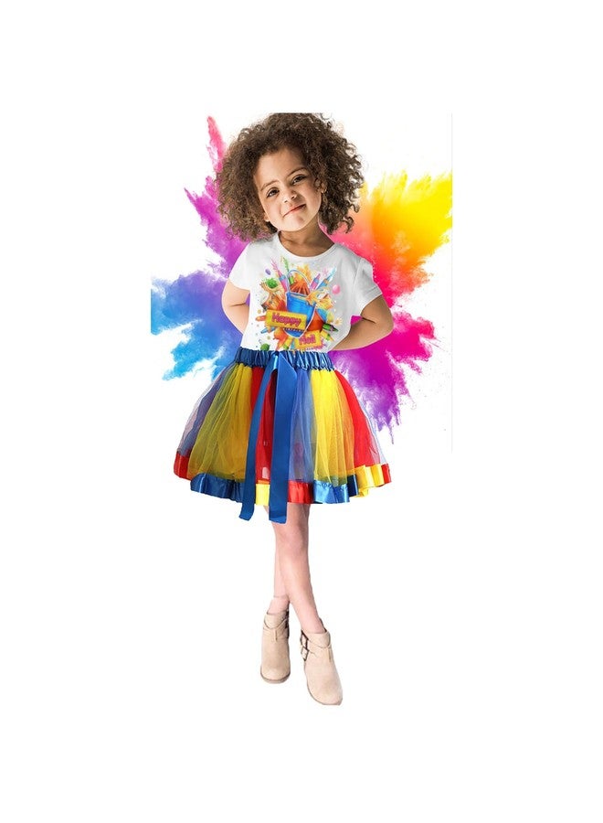 HIBA CREATIONS Kids holi costume multicolored skirt and top for 6-7 years old girls kid - Image 1