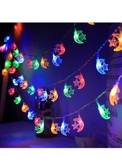 بيوينتي 4 قطع 3 متر 20 مصباح LED زينة رمضان على شكل نجمة وقمر لحفلات القمر الجديد وحفلات الزفاف ومناسبة للغرفة والمبيت وغرفة المعيشة (اللون)  - Image 1