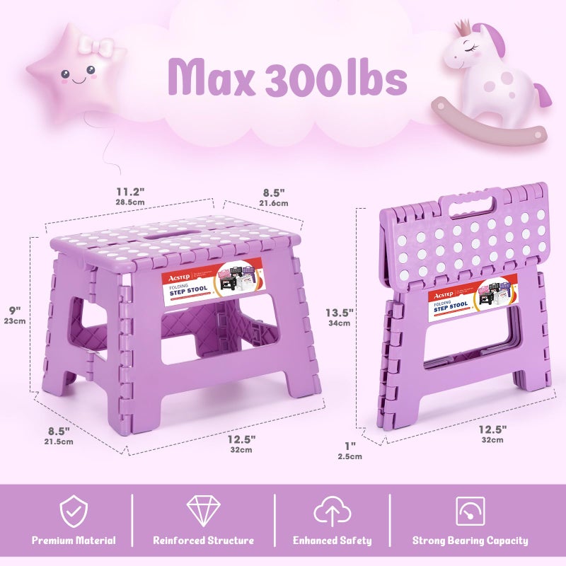 ACSTEP 9 Inch Folding Step Stool 300 LB Capacity Plastic Foldable Step Stools for Kids and Adults, Folding Stool Suitable for Kitchen, Stepping Stool with Handle Light Purple Small Step Stool 1PC - Image 4