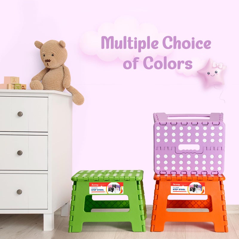 ACSTEP 9 Inch Folding Step Stool 300 LB Capacity Plastic Foldable Step Stools for Kids and Adults, Folding Stool Suitable for Kitchen, Stepping Stool with Handle Light Purple Small Step Stool 1PC - Image 3