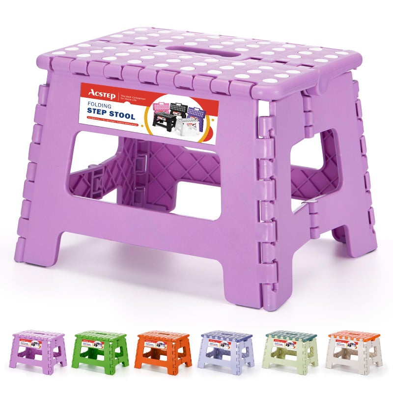 ACSTEP 9 Inch Folding Step Stool 300 LB Capacity Plastic Foldable Step Stools for Kids and Adults, Folding Stool Suitable for Kitchen, Stepping Stool with Handle Light Purple Small Step Stool 1PC - Image 1