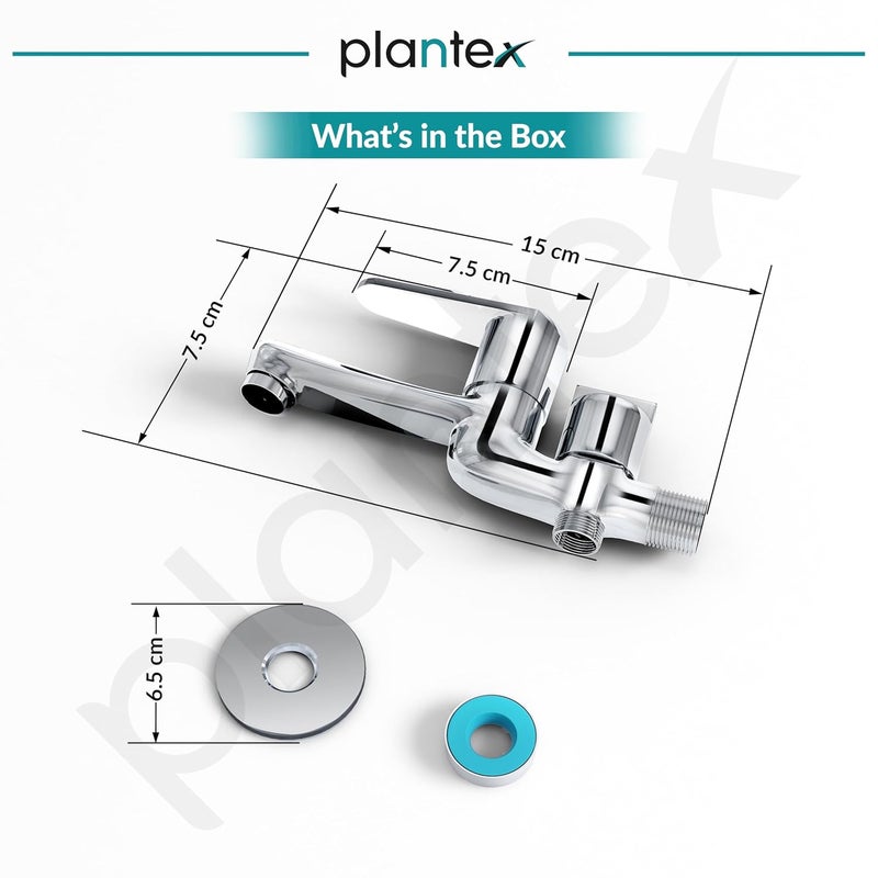 Plantex Pure Brass 2 in 1 Tap for Washing Machine2Way Bib Cock for Bathroom with Brass Wall Flange Teflon Tape DOL2305 Chrome - Image 3