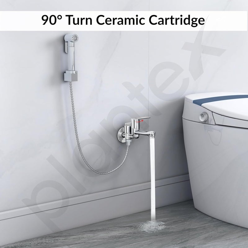 Plantex Pure Brass 2 in 1 Tap for Washing Machine2Way Bib Cock for Bathroom with Brass Wall Flange Teflon Tape DOL2305 Chrome - Image 2