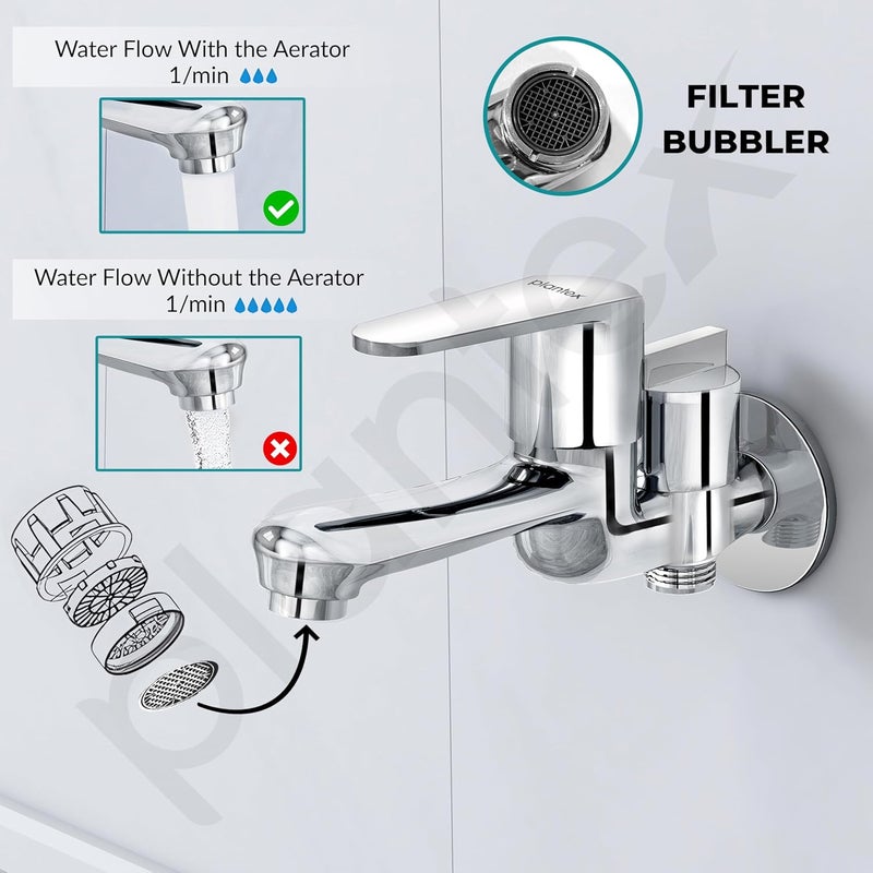 Plantex Pure Brass 2 in 1 Tap for Washing Machine2Way Bib Cock for Bathroom with Brass Wall Flange Teflon Tape DOL2305 Chrome - Image 5