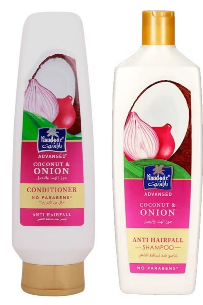 باراشوت شامبو جوز الهند والبصل ضد القشرة 340 مل & بلسم ضد تساقط الشعر بجوز الهند والبصل 300مل