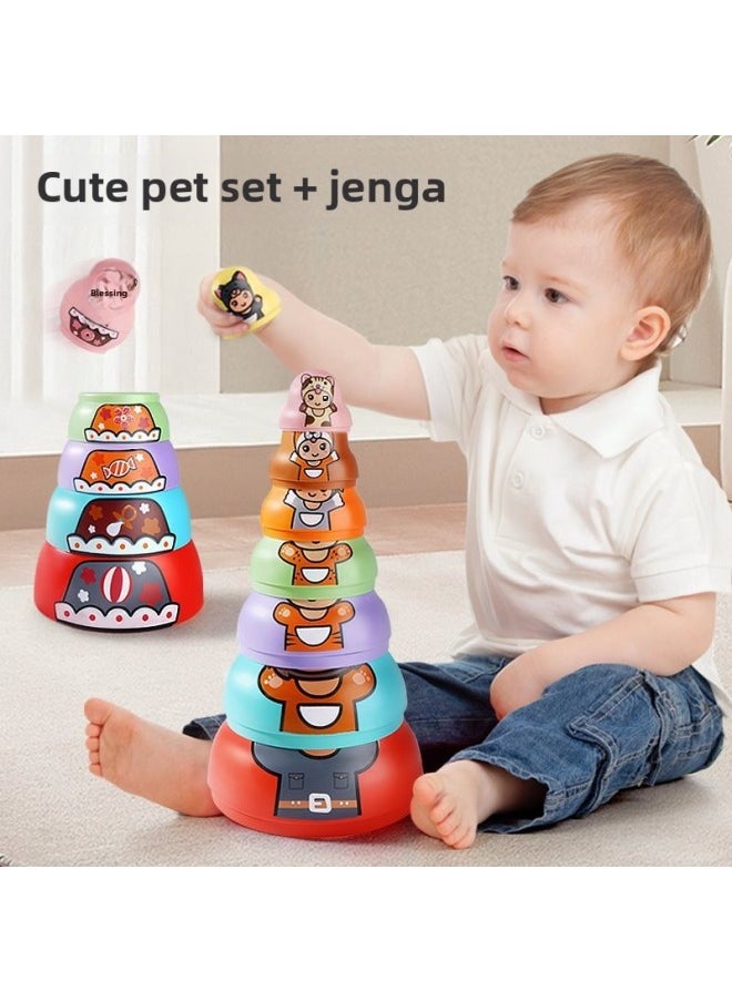 Generic - Children's Russian Matryoshka Dolls Jenga For More Than One Month Old Jenga Cup One-Year-Old Baby Educational Toy Circle Early Education-Color:8-layer Matryoshka Animal Jenga [gift Box] - Image 1