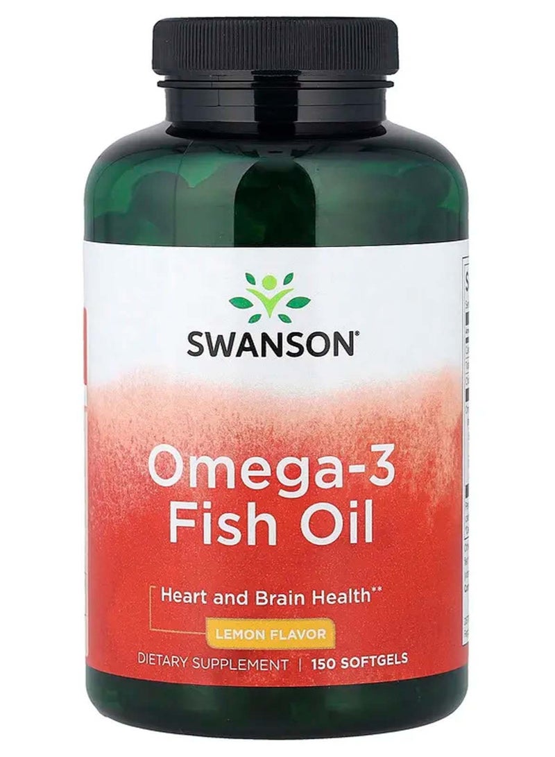SWANSON Omega-3 Fish Oil, Lemon, 150 Softgels - Image 1