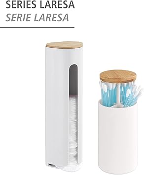 WENKO Laresa Cotton Bud Holder Storage for Cotton Buds up to 78 cm Long with Sustainable Bamboo Lid Cosmetic Pad Dispenser Made of Plastic - Image 5