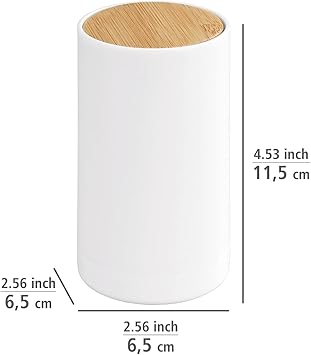 WENKO Laresa Cotton Bud Holder Storage for Cotton Buds up to 78 cm Long with Sustainable Bamboo Lid Cosmetic Pad Dispenser Made of Plastic - Image 4