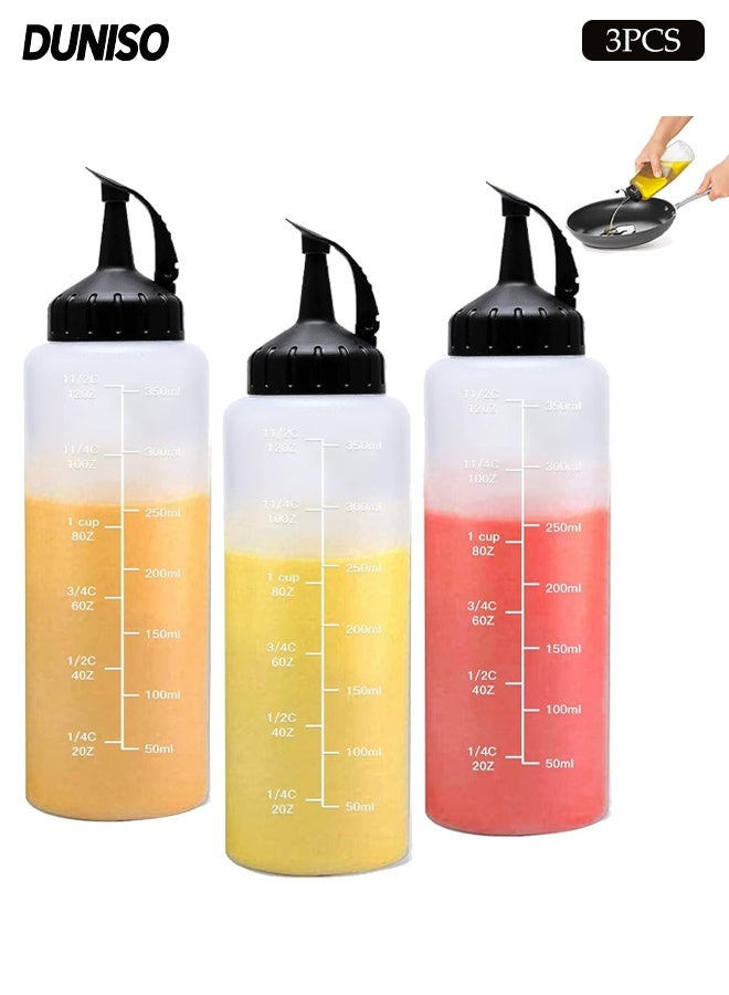 DUNISO 3 Pack 350ml Plastic Squeeze Condiment Bottles, Clear Multi-purpose Sauce Dispensers  for Syrup, Ketchup ,Dressing Oil and Honey,Leak proof and Portable - Image 1