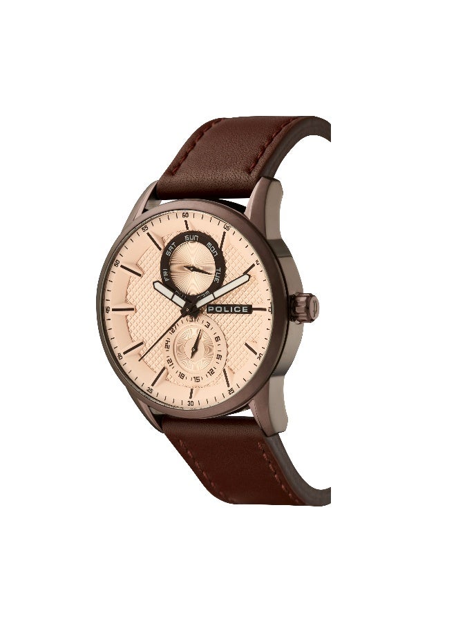 POLICE Men Branson Brown Leather Strap Multifunction Watch for Men, 45mm - Image 2