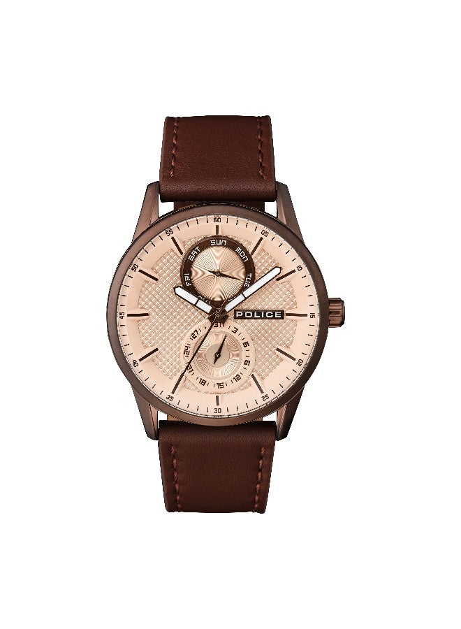 POLICE Men Branson Brown Leather Strap Multifunction Watch for Men, 45mm - Image 1