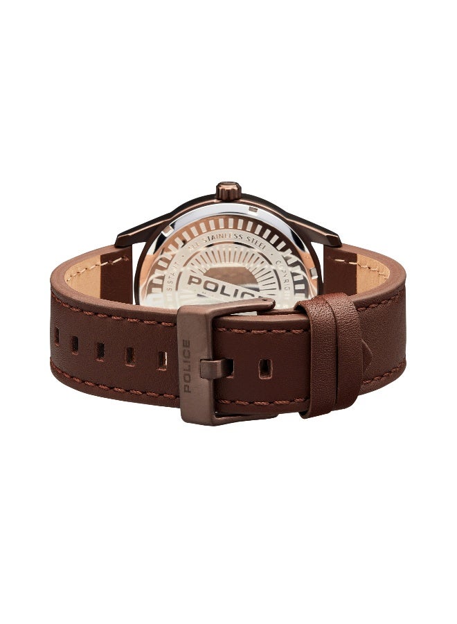 POLICE Men Branson Brown Leather Strap Multifunction Watch for Men, 45mm - Image 3