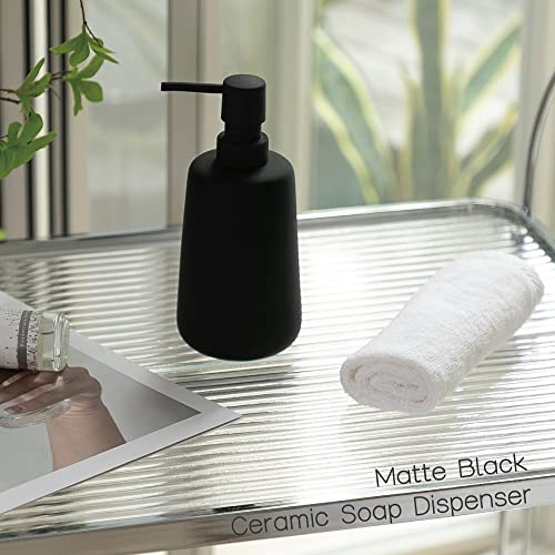 ABBI NIMO Matte Black Ceramic Soap Dispenser, 13 oz Refillable Bathroom or Kitchen Countertop Dispenser with Soft Touch Rubber Coating - Image 5