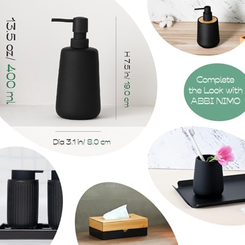ABBI NIMO Matte Black Ceramic Soap Dispenser, 13 oz Refillable Bathroom or Kitchen Countertop Dispenser with Soft Touch Rubber Coating - Image 3