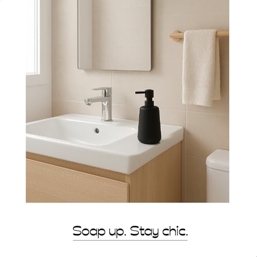 ABBI NIMO Matte Black Ceramic Soap Dispenser, 13 oz Refillable Bathroom or Kitchen Countertop Dispenser with Soft Touch Rubber Coating - Image 4