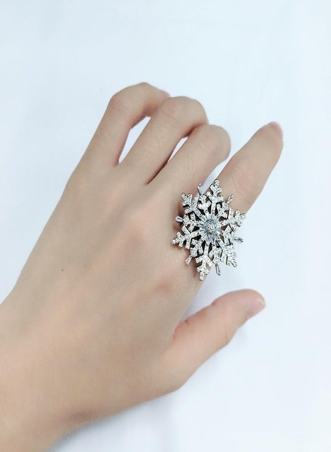 OIDIMS Exaggerated Snowflake Adjustable Ring for Women Fashion Cubic Zirconia Big Flower Statement Open Rings Dainty Wedding Band Christmas Holiday Party Jewelry Charm Gift for Daughter BFF - Image 5