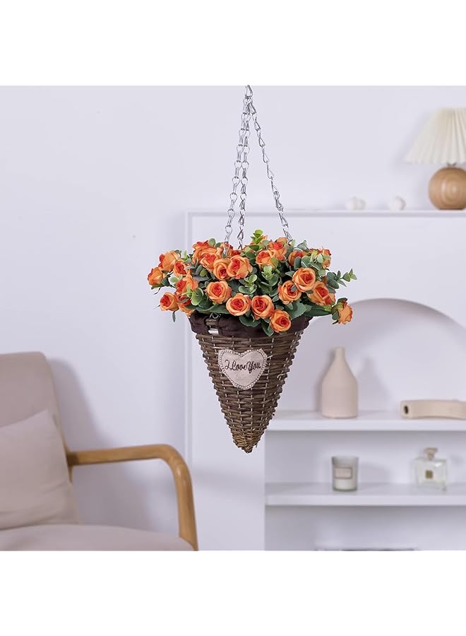 erorex Artificial Mini Rose And Eucalyptus Flower Bouquets Fake Summer Flowers Outdoor With Eucalyptus Leaves Stems Greenery Decor For Wedding Home Office 4Pcs Orange Rose - Image 3