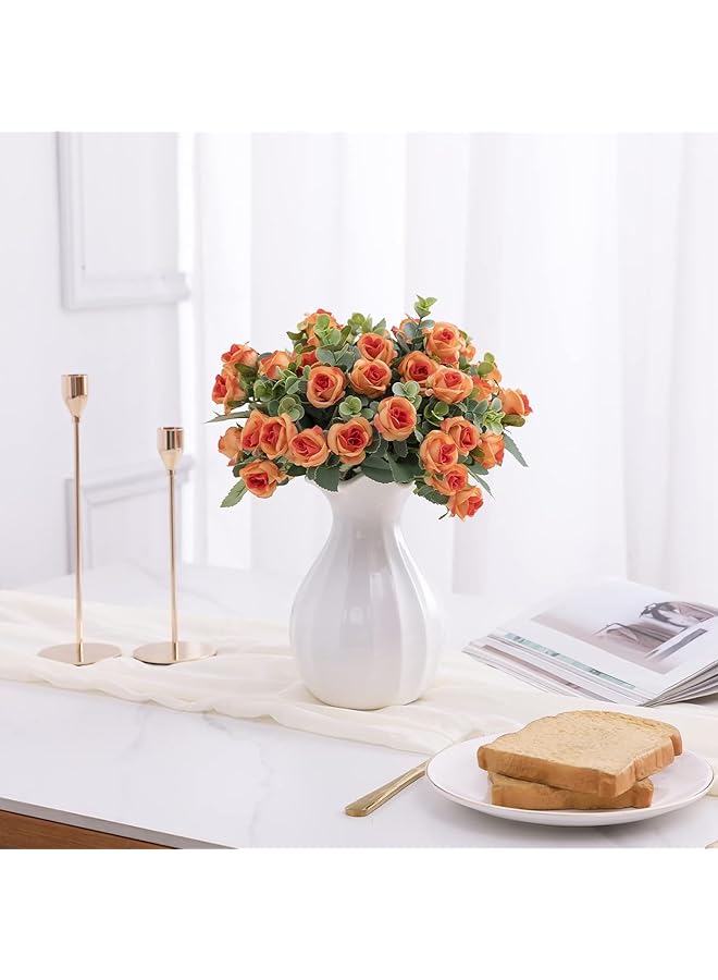 erorex Artificial Mini Rose And Eucalyptus Flower Bouquets Fake Summer Flowers Outdoor With Eucalyptus Leaves Stems Greenery Decor For Wedding Home Office 4Pcs Orange Rose - Image 2