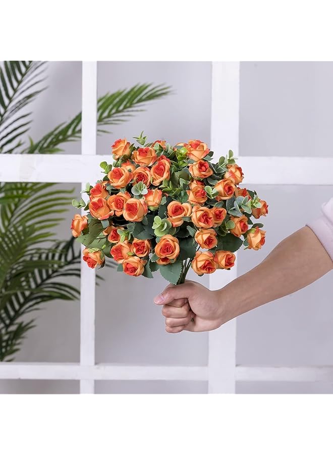 erorex Artificial Mini Rose And Eucalyptus Flower Bouquets Fake Summer Flowers Outdoor With Eucalyptus Leaves Stems Greenery Decor For Wedding Home Office 4Pcs Orange Rose - Image 5