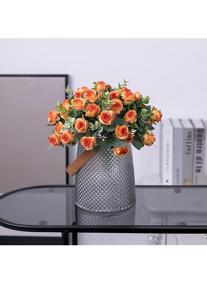 erorex Artificial Mini Rose And Eucalyptus Flower Bouquets Fake Summer Flowers Outdoor With Eucalyptus Leaves Stems Greenery Decor For Wedding Home Office 4Pcs Orange Rose - Image 4