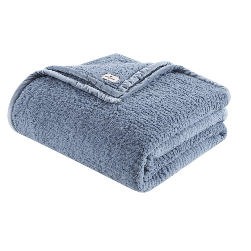 Woolrich Burlington Berber Blanket Super Soft Cozy Lightweight Cover with Luxrurious Velvet Binding Modern Trendy All Season Bedspread BeddingSet Twin 66x90 Blue - Image 1