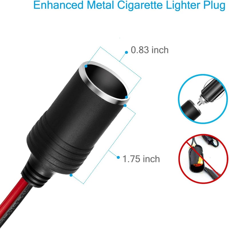 CHANZON 12V / 24V Power Supply Car Plug Outlet - 3FT/6FT UL 16AWG Cable with 15A Fuse - Heavy Duty DC Cigarette Lighter Female Socket Extension with Perforated Terminal Direct Battery Type - Image 4